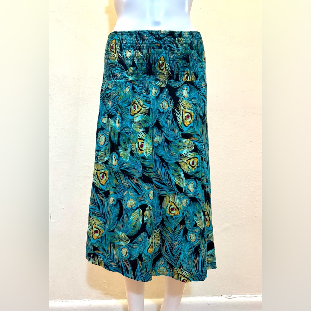 H&M Peacock Feather Print Midi Skirt – Size 8
